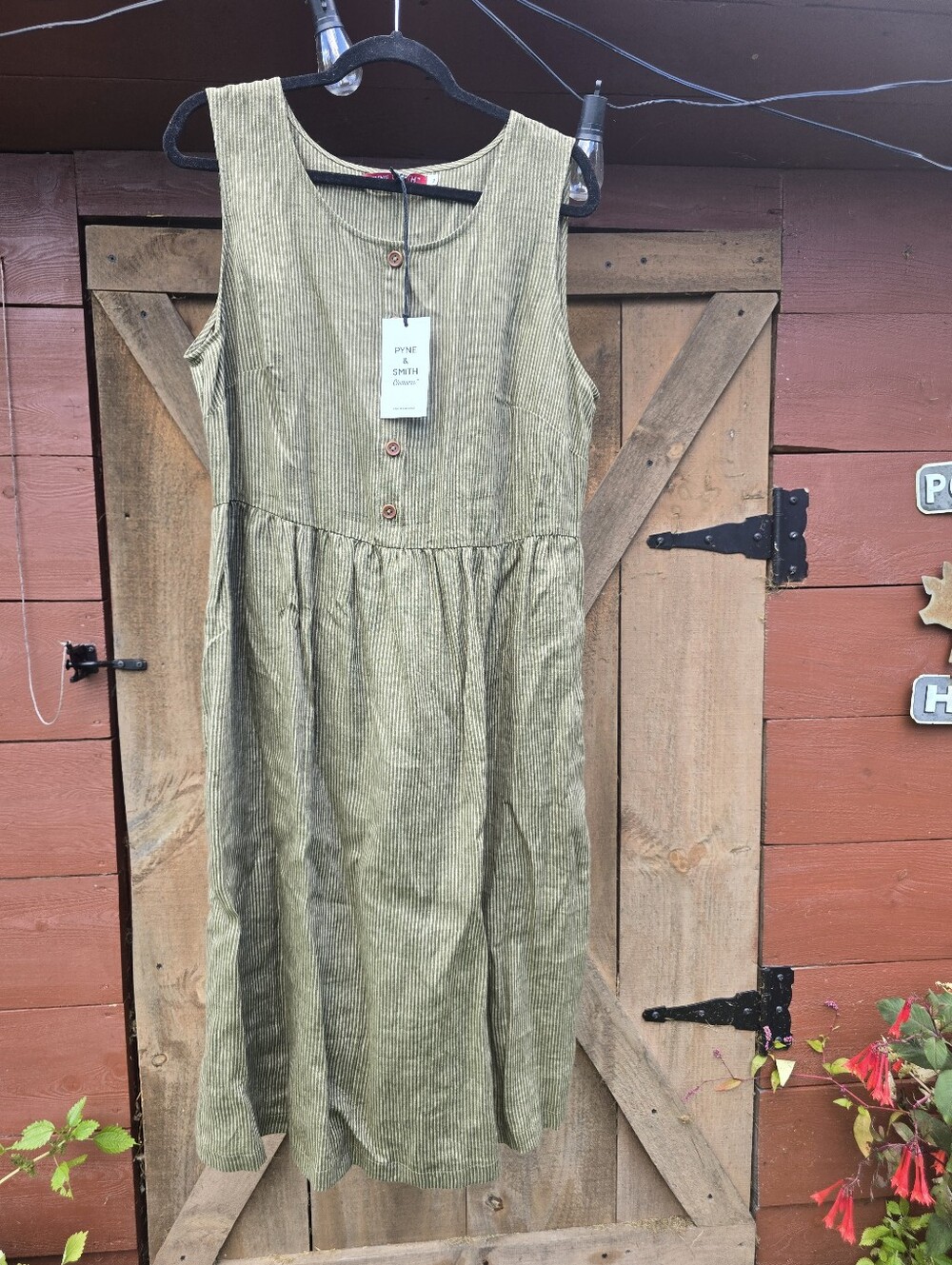 NWT No.24 Sleeveless, button up Linen Dress in Olive Stripe - XL